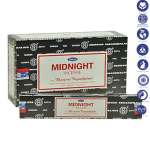 Satya "Nag Champa" Midnight Incense Sticks 15G 7.8" 15 G/ Pack 12 Packs/ Box & Total 180G