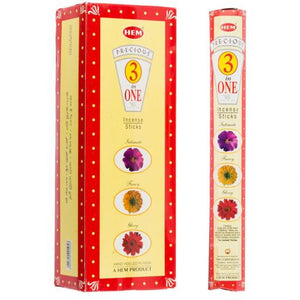 HEM Fragrances Precious 3 In 1 Incense Sticks 9" 20 Sticks/Tube 6 Tubes/Box & Burns: 45 Minutes/Stick