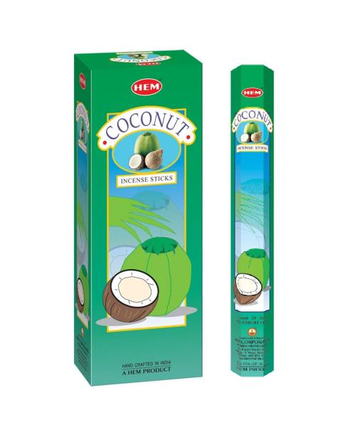 HEM Fragrances Coconut Incense Sticks 20 Sticks/Tube 6 Tubes/Box & Burns: 45 Minutes/Stick