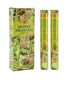 HEM Fragrances Money Drawing Incense Sticks 9" 20 Sticks/Tube 6 Tubes/Box & Burns: 45 Minutes/Stick