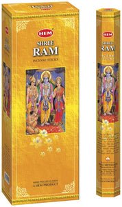 HEM Fragrances Shri Ram Incense Sticks 9" 20 Sticks/Tube 6 Tubes/Box & Burns: 45 Minutes/Stick