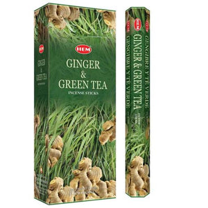 HEM Fragrances Ginger Green Tea Incense Sticks 9" 20 Sticks/Tube 6 Tubes/Box & Burns: 45 Minutes/Stick