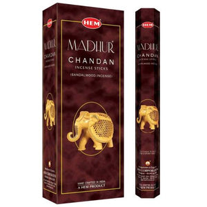 HEM Fragrances Madhur Chandan Incense Sticks 9" 20 Sticks/Tube 6 Tubes/Box & Burns: 45 Minutes/Stick