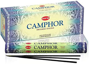 HEM Fragrances Camphor Incense Sticks 9" 20 Sticks/Tube 6 Tubes/Box & Burns: 45 Minutes/Stick