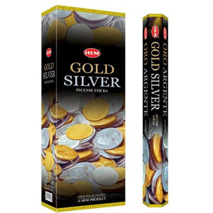 HEM Fragrances Gold Silver Rain Incense Sticks 9" 20 Sticks/Tube 6 Tubes/Box & Burns: 45 Minutes/Stick