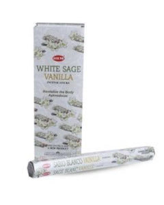 HEM Fragrances White Sage Vanilla Incense Sticks 9" 20 Sticks/Tube 6 Tubes/Box & Burns: 45 Minutes/Stick