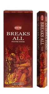 HEM Fragrances Break All Incense Sticks 9" 20 Sticks/Tube 6 Tubes/Box & Burns: 45 Minutes/Stick