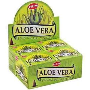 HEM Fragrances Aloe Vera Cones 1" 10 Cones/ Pack 12 Packs/ Display Box & Burns: 30 Minutes/Cone