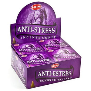 HEM Fragrances Anti Stress Cones 1" 10 Cones/ Pack 12 Packs/ Display Box & Burns: 30 Minutes/Cone