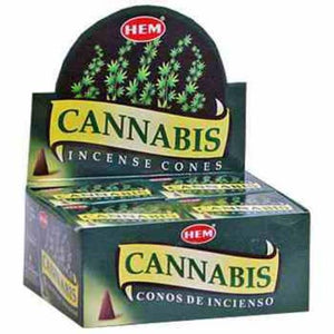 HEM Fragrances Cannabis Cones 1" 10 Cones/ Pack 12 Packs/ Display Box & Burns: 30 Minutes/Cone