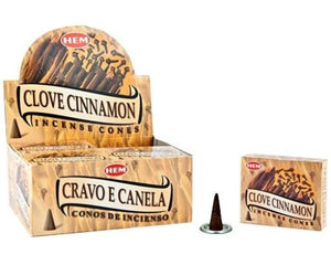 HEM Fragrances Clove Cinnamon Cones 1" 10 Cones/ Pack 12 Packs/ Display Box & Burns: 30 Minutes/Cone