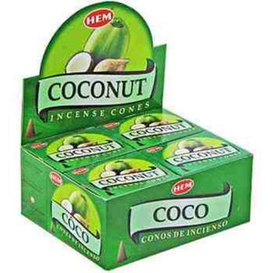 HEM Fragrances Coconut Cones 1" 10 Cones/ Pack 12 Packs/ Display Box & Burns: 30 Minutes/Cone