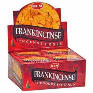 HEM Fragrances Frankincense Cones 1" 10 Cones/ Pack 12 Packs/ Display Box & Burns: 30 Minutes/Cone