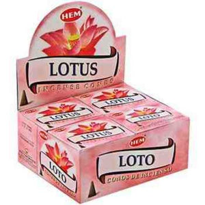 HEM Fragrances Lotus Cones 1" 10 Cones/ Pack 12 Packs/ Display Box & Burns: 30 Minutes/Cone