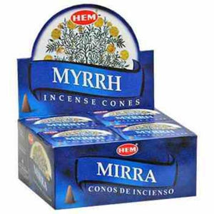 HEM Fragrances Myrrh Cones 1" 10 Cones/ Pack 12 Packs/ Display Box & Burns: 30 Minutes/Cone