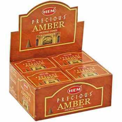 HEM Fragrances Precious Amber Cones 10 Cones/ Pack 12 Packs/ Display Box & Burns: 30 Minutes/Cone