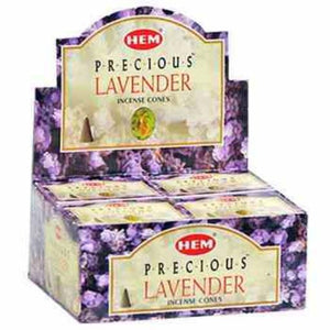 HEM Fragrances Precious Lavender Cones 1" 10 Cones/ Pack 12 Packs/ Display Box & Burns: 30 Minutes/Cone