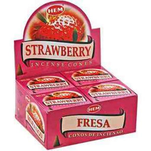 HEM Fragrances Strawberry Cones 1" 10 Cones/ Pack 12 Packs/ Display Box & Burns: 30 Minutes/Cone