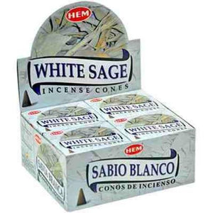 HEM Fragrances White Sage Cones 1" 10 Cones/ Pack 12 Packs/ Display Box & Burns: 30 Minutes/Cone