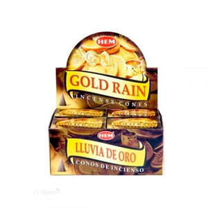 HEM Fragrances Gold Rain Cones 1" 10 Cones/ Pack 12 Packs/ Display Box & Burns: 30 Minutes/Cone