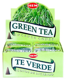 HEM Fragrances Green Tea Cones 10 Cones/ Pack 12 Packs/ Display Box & Burns: 30 Minutes/Cone