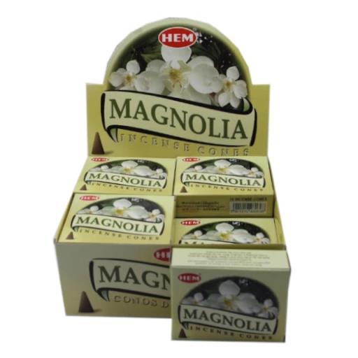 HEM Fragrances Magnolia Cones 10 Cones/ Pack 12 Packs/ Display Box & Burns: 30 Minutes/Cone