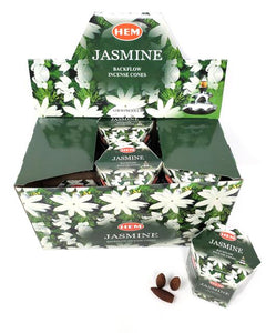 HEM Fragrances Jasmine Backflow Incense Cones 480 Pcs 1.2" 40 Cones (100G Approx.)/ Pack 12 Packs/ Display Box