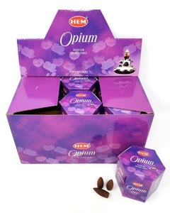 HEM Fragrances Opium Backflow Incense Cones 480 Pcs 1.2" 40 Cones (100G Approx.)/ Pack 12 Packs/ Display Box