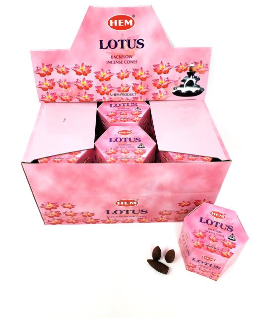 HEM Fragrances Lotus Backflow Incense Cones 480 Pcs 40 Cones (100G Approx.)/ Pack 12 Packs/ Display Box