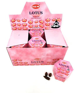 HEM Fragrances Lotus Backflow Incense Cones 480 Pcs 1.2" 40 Cones (100G Approx.)/ Pack 12 Packs/ Display Box