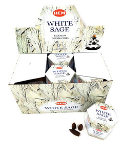 HEM Fragrances White Sage Backflow Incense Cones 480 Pcs 1.2" 40 Cones (100G Approx.)/ Pack 12 Packs/ Display Box