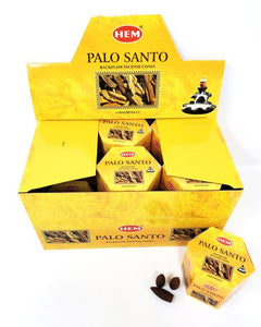 HEM Fragrances Palo Santo Backflow Incense Cones 480 Pcs 1.2" 40 Cones (100G Approx.)/ Pack 12 Packs/ Display Box