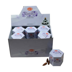 HEM Fragrances Vanilla Backflow Incense Cones 480 Pcs 1.2" 40 Cones (100G Approx.)/ Pack 12 Packs/ Display Box