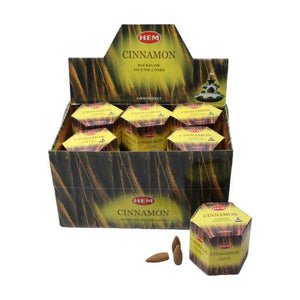 HEM Fragrances Cinnamon Backflow Incense Cones 480 Pcs 1.2" 40 Cones (100G Approx.)/ Pack 12 Packs/ Display Box