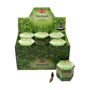 HEM Fragrances Patchouli Backflow Incense Cones 480 Pcs 1.2" 40 Cones (100G Approx.)/ Pack 12 Packs/ Display Box