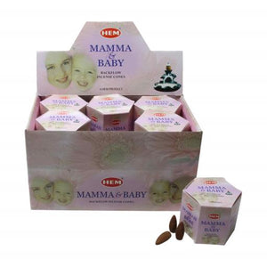 HEM Fragrances Mamma & Baby Backflow Incense Cones 480 Pcs 1.2" 40 Cones (100G Approx.)/ Pack 12 Packs/ Display Box