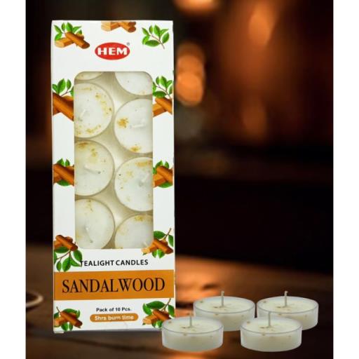 Hem Sandalwood Tea Light Candles (10/Pack) 10 Pcs Of Tea Light Candles