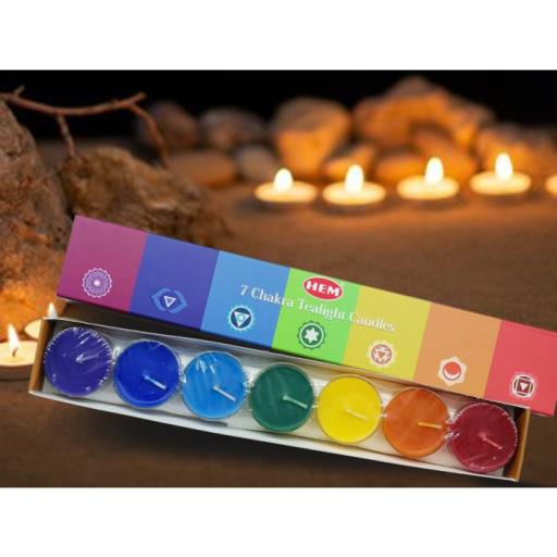 Hem Seven Chakra Tea Light Candles (7/Pack) 7 Pcs Of Tea Light Candles