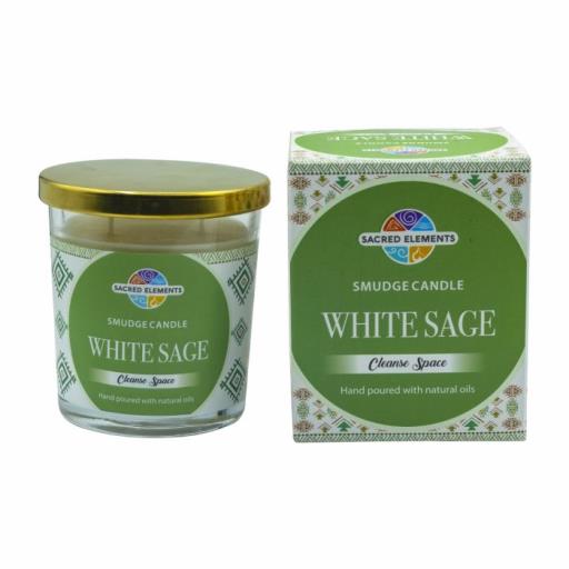 Sacred Elements White Sage Glass Jar Smudge Candle (Cleanse Space) 185G & 24 Hour Burn Made With Soy Wax Aroma Oil & Lead Free Wick