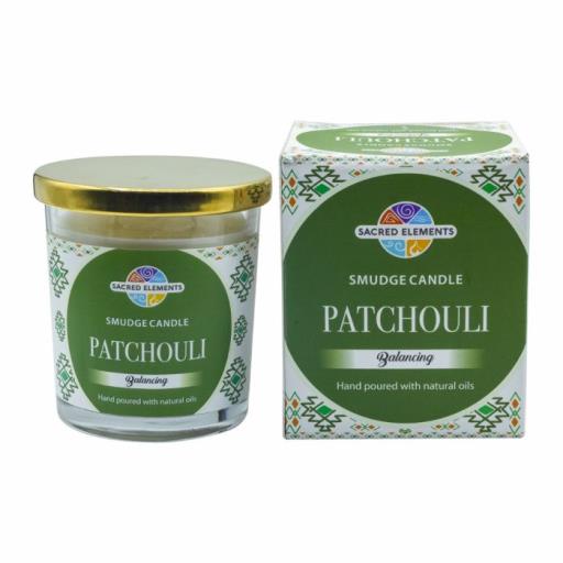 Sacred Elements Patchouli Glass Jar Smudge Candle (Balancing) 185G & 24 Hour Burn Made With Soy Wax Aroma Oil & Lead Free Wick