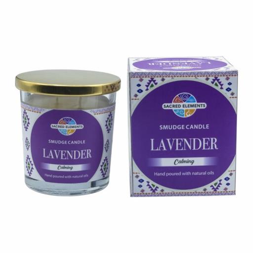 Sacred Elements Lavender Glass Jar Smudge Candle (Calming) 185G & 24 Hour Burn Made With Soy Wax Aroma Oil & Lead Free Wick