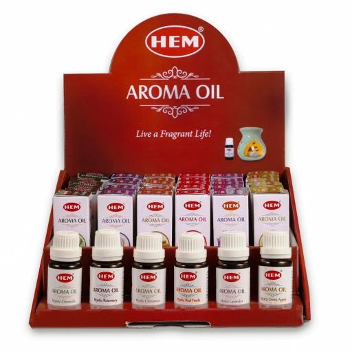 HEM Fragrances Assorted Aroma Oils Readymade Display 	36 Aroma Oil Bottles + 6 Testers=42 Oil Bottles