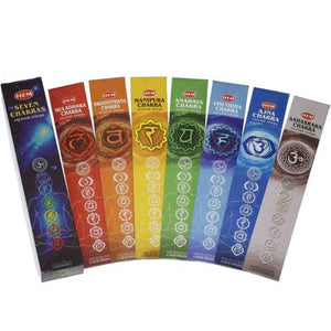 HEM Fragrances Seven Chakras Incense Box 7 Pouches 7.8" 5 Sticks/Pouch 7 Pouches/Pack 12 Packs/Display Box