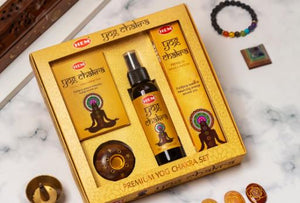 HEM Fragrances Yog Chakra Gift Pack 7.8" 100Ml Room Freshener/15G Masala Incense Stick Cone & Burner