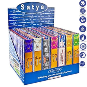 Satya "Nag Champa" Natural Series 15G Display Holds 84 Packets Nagchampa Superhit Lavender Jasmine Sandal Rose Patchouli