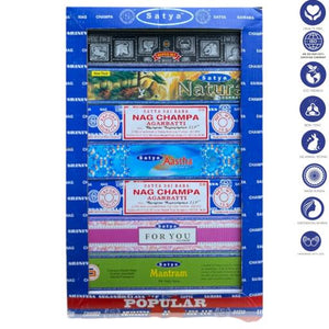 Satya "Nag Champa" Satya 15G Popular Series 7 Assorted Pkts. 15 G/ Pack 7 Packs/ Box & Total 90G