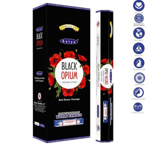 Satya "Nag Champa" Black Opium Incense Sticks 9" 20 Sticks/Tube 6 Tubes/Box & Burns: 45 Minutes/Stick