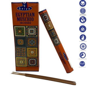 Satya "Nag Champa" Egyptian Musk Incense Sticks & Burns: 45 Minutes/Stick 9" 20 Sticks/Tube 6 Tubes/Box