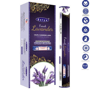 Satya "Nag Champa" French Lavender Incense Sticks & Burns: 45 Minutes/Stick 9" 20 Sticks/Tube 6 Tubes/Box