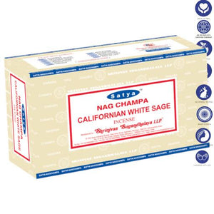 Satya "Nag Champa" Californian White Sage Incense Sticks 15G 7.8" 15G/ Pack 12 Packs/ Box & Total 180G